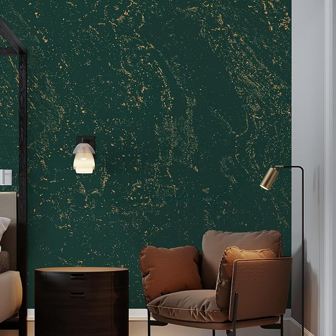 Dimoon 15.7"x78.7"Green Wall Paper Peel and Stick Modern Green and Gold Contact Paper Removable Self-Adhesive Stick on Wallpaper Waterproof Countertops Wallpaper for Kitchen Bathroom Vinyl Roll