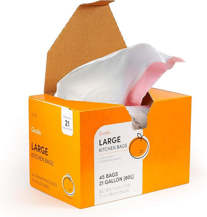 QUALIAZERO CITRUS SCENTED 21 Gal / 80 Liter | Drawstring Closure Trash Bag | Heavy Duty (CITRUS, 90 BAGS), WHITE, (L10001C)