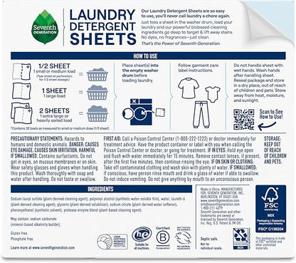 Seventh Generation Laundry Detergent Sheets 32ct Free & Clear Removes Tough Stains Safer for your family