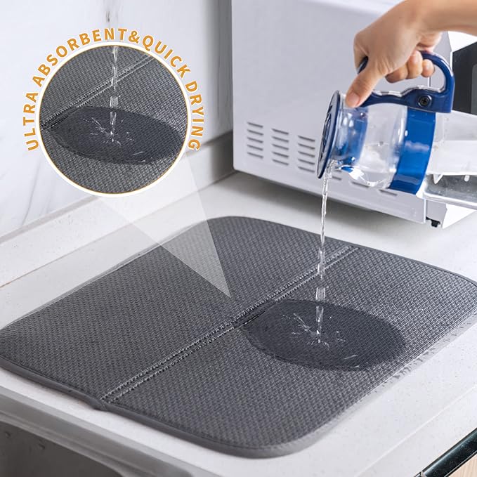 2 Pack Dish Drying Mat for Kitchen Counter, Absorbent, Microfiber Dishes Drainer Mats, Multiple Usage Dish Drying Pad 14 x17 inches