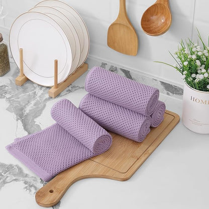 Kitinjoy 100% Cotton Waffle Weave Kitchen Hand Towels (13 X 28 Inches, Lavender), 12-Pack Super Soft and Absorbent Dish Towel for Drying Dishes