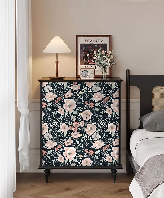 Heroad Brand Retro Floral Peel and Stick Wallpaper Dark Blue Floral Contact Paper for Cabinets Waterproof Navy Blue Wallpaper Removable Self Adhesive Drawer Liner Decoration Wall Paper 16.1"x78.7"