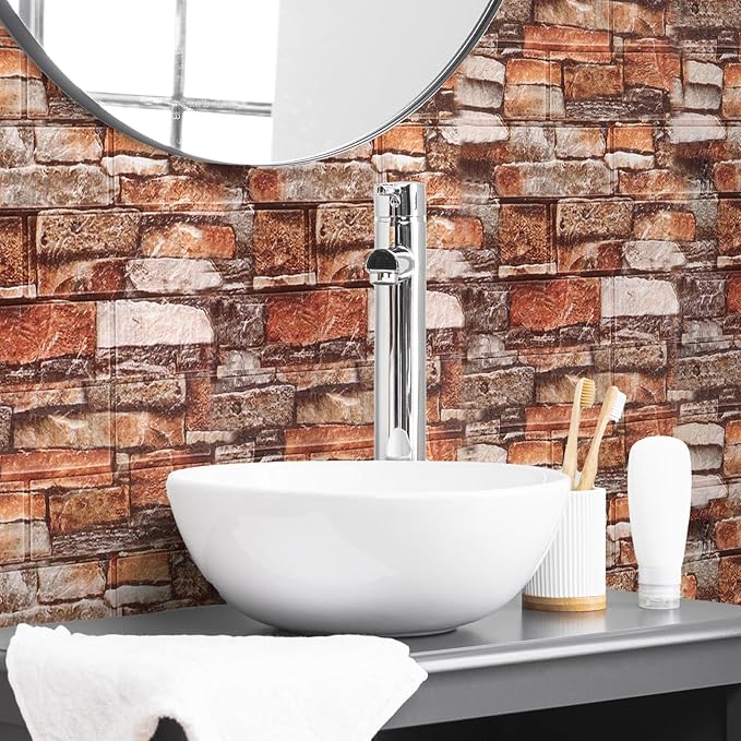 30PCS 3D Wall Panels, Peel and Stick Foam, Self-Adhesive Decorative 3D Brick Wallpaper, Faux Stone Wall Panel Foam Brick, White, Black, Rock, 15in x 13.7in, 7mm Thick, 30 Count