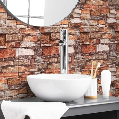 30PCS 3D Wall Panels, Peel and Stick Foam, Self-Adhesive Decorative 3D Brick Wallpaper, Faux Stone Wall Panel Foam Brick, White, Black, Rock, 15in x 13.7in, 7mm Thick, 30 Count