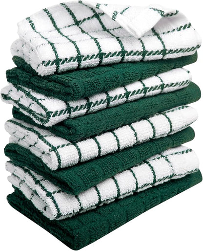 Bumble Dish Cloths (8 Pack) | 12" x 12" | 100% Cotton Kitchen Towels | 405 GSM | Soft, Highly Absorbent & Durable Dish Towels for Kitchen | Green