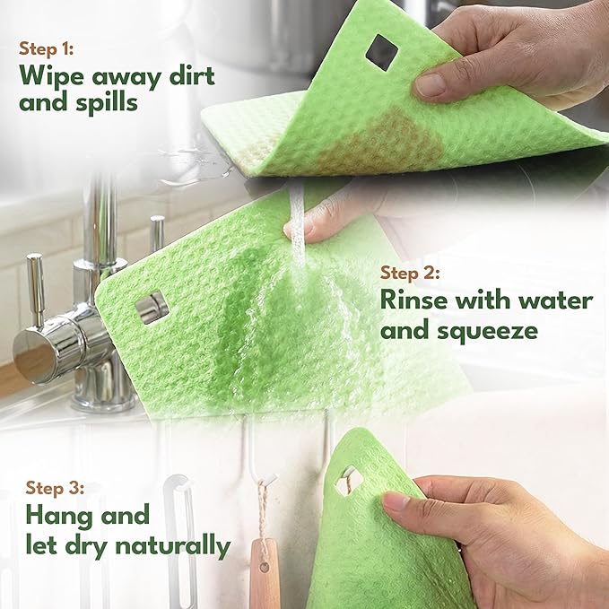 5 Pack Cellulose Swedish Dishcloths for Kitchen - Eco-Concious Reusable Dish Towels & Cloths - Super Absorbent, Odor Resistant and Fast Drying Wash Cloths for Dishes & Surfaces