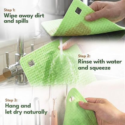 5 Pack Cellulose Swedish Dishcloths for Kitchen - Eco-Concious Reusable Dish Towels & Cloths - Super Absorbent, Odor Resistant and Fast Drying Wash Cloths for Dishes & Surfaces