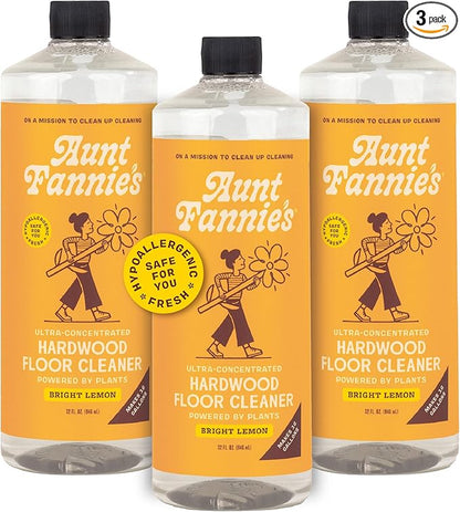 Aunt Fannie's Ultra Concentrated Hardwood Floor Cleaner, Vinegar-Free Plant Based Solution for Mopping, Bright Lemon Scent, 32 oz. (Pack of 3)