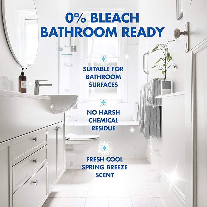 LYSOL Bathroom Cleaner Spray with OXI Action (Hydrogen Peroxide), 0% Bleach Formula, Multipurpose Disinfecting Cleaner for Tub, Tile & Shower, Removes Soap Scum & Limescale, Spring Breeze Scent, 32oz