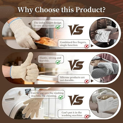 Hovico Heat Resistant Oven Gloves, Ove Glove BBQ Gloves Heat Resistant Cooking Oven Mitts with Fingers Grilling Glove, Full Hand Protection, Grill Gloves for Outdoor Hot Food Handling (Set of 2)
