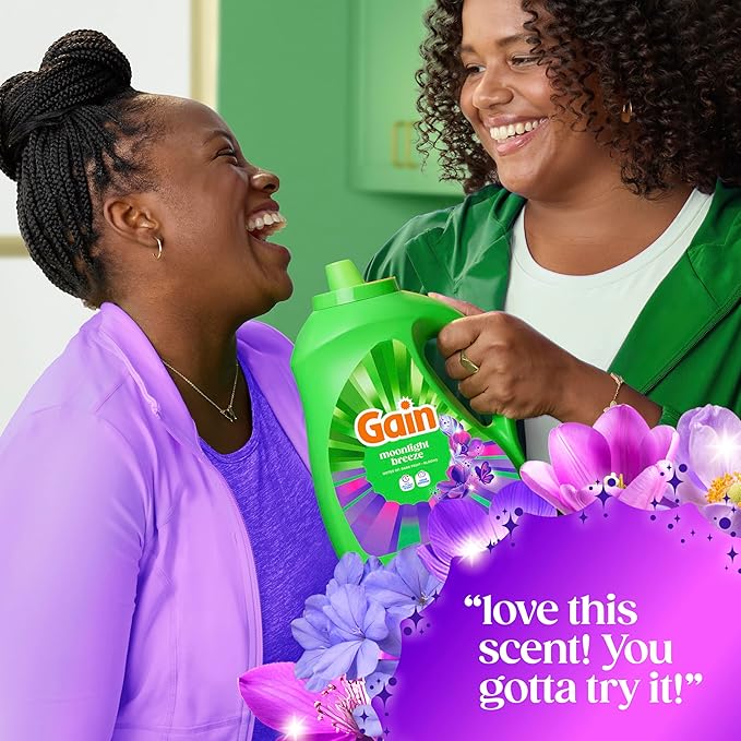 Gain Liquid Laundry Detergent with Odor Defense, Moonlight Breeze Scent, Liquid Detergent And Laundry Soap For HE Washing Machines, 60 fl oz, Pack of 2 (Packaging May Vary)