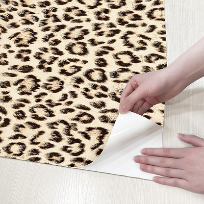 HueBurst 17.3"x480" Leopard Peel and Stick Wallpaper Leopard Contact Paper Self Adhesive Brown Removable Waterproof Contact Paper Art DIY Wallpaper for Bedroom Living Room Furniture