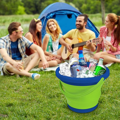 5L Collapsible Mop Bucket for Cleaning, Foldable Buckets with Handles for Beach Sand Garden Car Washing Fishing, Silicone Cleaning Buckets for Household Use Bathroom Cleaning Supplies Blue/Green