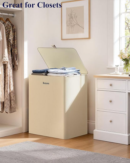 Kitsure Laundry Basket 115L – Large Laundry Hamper with Lid, 2-Compartment Divided Clothes Sorter with Removable Hamper Bags, Beige Organizer for Laundry Room, Bathroom & Bedroom, 22.2" x 16" x 30.7"