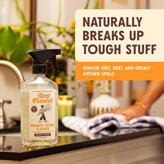 Aunt Fannie's Granite and Stone Cleaner, Plant Based Daily Countertop Spray for Granite, Marble, Soapstone, Quartz, Slate, Laminate, and other Sealed Stone, Bright Lemon Scent, Pack of 3
