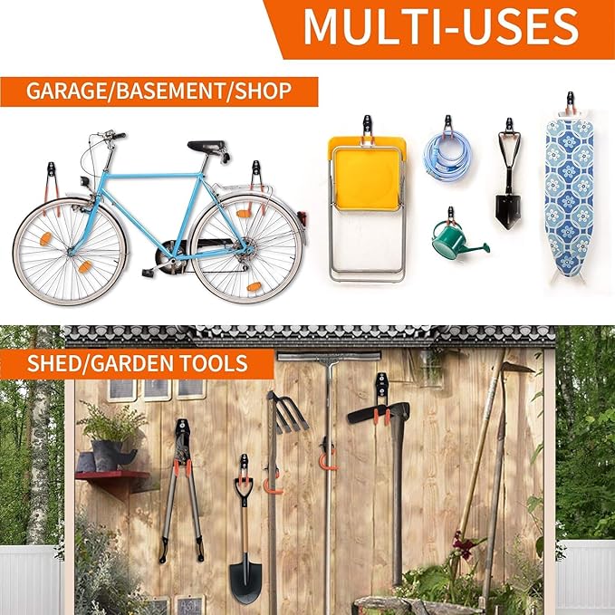 26 Pack Heavy Duty Garage Hooks with 2 Extension Straps, Triple Welded Wall Mount Utility Hangers, 100 Lbs Capacity Utility Hook Tool Organizer for Garage Makeover, Garden, Shed, Hose
