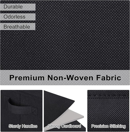 WUIKE 3 Pack Large Fabric Storage Bins with Lids, Decorative Storage Boxes with Handles, Storage Baskets for Shelves, Foldable Storage Containers, Closet Organizers for Towels, Clothes, Black