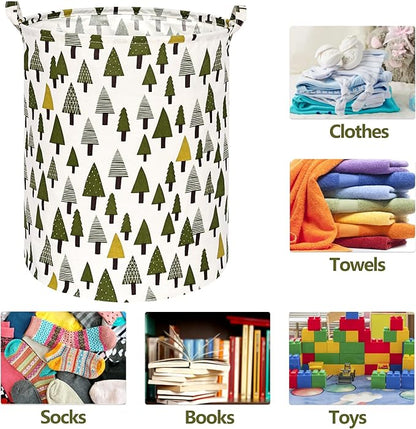 Christmas Tree 19.7 Inch Round Laundry Clothes Hamper Laundry Basket with Handles,Storage Organizer Bins Laundry Gift Basket for Room, Bedroom Decor