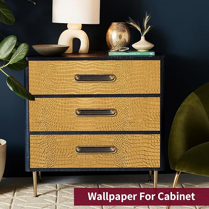 Peel & Stick Wallpaper - Gold Crocodile, 15.7" X 393", Removable, Easy Peel Off, Renter Friendly, Textured