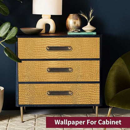 Peel and Stick Wallpaper - Gold Crocodile, 15.7" X 197", Removable, Easy Peel Off, Renter Friendly Textured Wallpaper