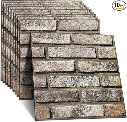 3D Wall Panels,Waterproof Self-Adhesive Artificial PVC Brick Wall Panels for Cladding Kitchen, Living Room, Bedroom, Office Deep Red Brick 10pcs 30 x 30cm. (Brick Grey)