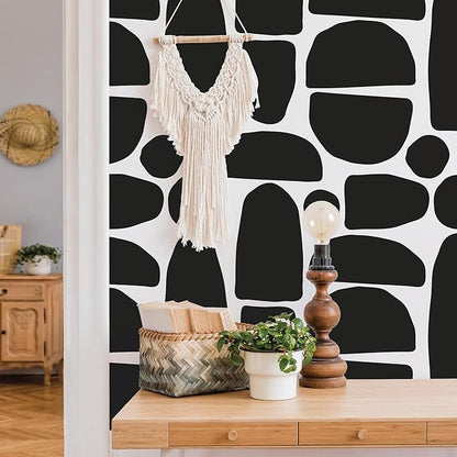 Large Boho Geometric Wall Decal Abstract Art Sticker, Modern Irregular Bohemian Shapes Decals, Peel and Stick Black Vinyl Wall Stickers for Bedroom, Living Room Decor