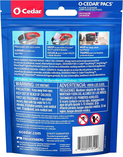 O-Cedar PACS Hard Floor Cleaner, Lavender Scent 10 Count (1-Pack) | Made with Naturally-Derived Ingredients | Safe to Use on All Hard Floors | Perfect for Mop Buckets