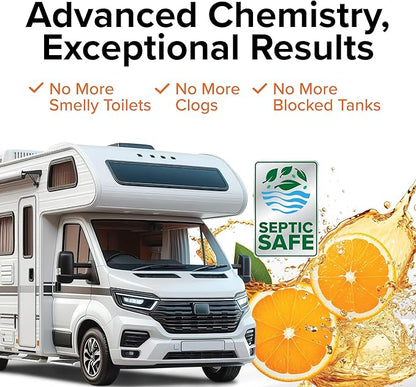 Camco TST MAX RV Toilet Treatment 1-Gallon - Control Unwanted RV Sewer Odors & Break Down Waste and RV Toilet Paper - Biodegradable Septic Safe Formula - Orange Scent (41173)