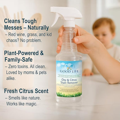 Oxy Citrus Stain Remover and All-Purpose Cleaner - Plant-based Multi-Purpose Cleaning Spray, Perfect for Mattress, Carpet, Floors, Restrooms, Kitchen, Countertops, and More - 32 oz