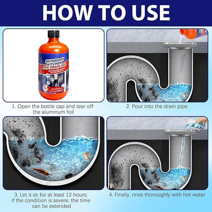 Drain Clog Remover, Professional Strength Liquid Drain Opener and Cleaner, Fast Acting Dissolver for Bathroom, Kitchen and Toilet, 500mL