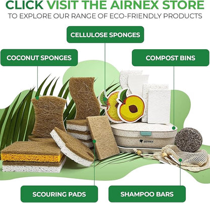 AIRNEX Natural Kitchen Sponges Pack of 20 - Biodegradable Cellulose and Coconut Husk Walnut Scrubbers - Odor Free Non Scratch - Eco Friendly Quick Drying Dishwashing Sponges