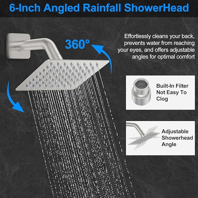 Shower Faucet Set,Brushed Nickel Push Button Shower System with Rain Shower and Handheld,Brushed Shower Faucet with Valve Ceiling Mount 12 Inch Shower Head and 6 Inch Shower Head with Handheld
