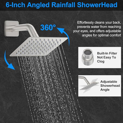 Shower Faucet Set,Brushed Nickel Push Button Shower System with Rain Shower and Handheld,Brushed Shower Faucet with Valve Ceiling Mount 12 Inch Shower Head and 6 Inch Shower Head with Handheld