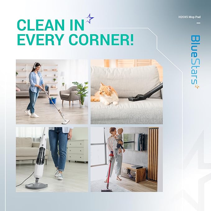 BlueStars 10-Pack H2OX5 Microfiber Steam Mop Pads Replacement – Compatible with H2O H20 Steam Mop X5 – Washable & Reusable, Exact Fit for H2O X5 Steam Cleaners
