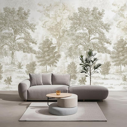 Zeeko Vintage Forest Wall Murals Peel and Stick 177" W x 110" H Beige Tree Wallpaper Self-Adhesive Large Nature Landscapes Murals Canvas Wall Decor for Bedroom Bathroom