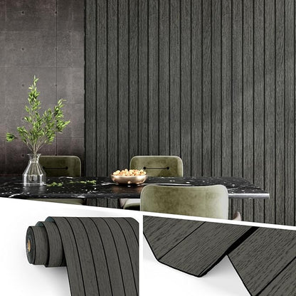 Wallercity Black/Grey Wood 3D Wall Panels Peel and Stick Faux Wooden Slat Wall Paneling Flexible Wood Panel Self Adhesive Foam Slat Acoustic Panels for Interior Walls Bedroom Living Room 11.7"x118"