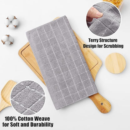 Homaxy 100% Cotton Terry Kitchen Dish Cloths, Ultra Soft and Absorbent Dish Towels for Kitchen, Suitable for Drying and Washing Dishes, 12 Pack, 12 x 12 Inches, Light Grey