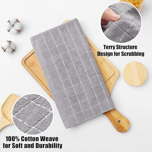 Homaxy 100% Cotton Terry Kitchen Dish Cloths, Ultra Soft and Absorbent Dish Towels for Kitchen, Suitable for Drying and Washing Dishes, 12 Pack, 12 x 12 Inches, Light Grey
