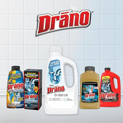 Drano Balance Drain Clog Remover and Cleaner, Non-Corrosive Formula, Safe on All Pipes and Septic Tanks, Formulated Using Only Essential Ingredients, 32 Fl Oz (Pack of 2)