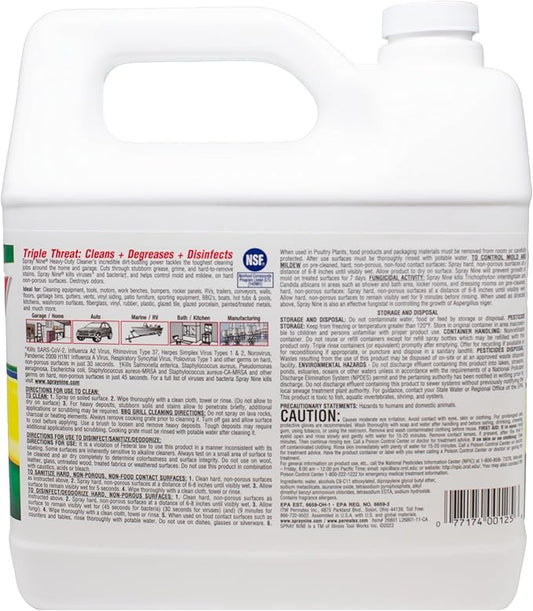 Spray Nine 26801 Heavy Duty Cleaner, Degreaser & Disinfectant for Home, Yard Equipment, Automotive & More - Refill for Spray Bottle 1 Gallon (Pack of 1)