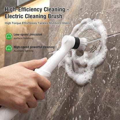 Electric Spin Scrubber, Rechargeable Waterproof Grout Cleaning Brush with 5 Magnetic Heads for Tile Surfaces, Bathroom Crevices, Kitchen & Faucet Corners