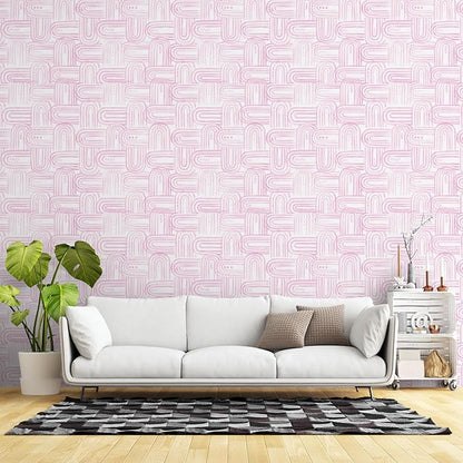 Modern Peel and Stick Wallpaper Light Pink Wallpaper 17.3" x 200" Boho Abstract Geometric Contact Paper Waterproof Wall Paper for Bedroom Cabinets Furniture Vinyl
