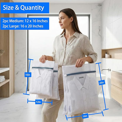 4Pcs Mesh Laundry Bags Delicates Lingerie Wash Bags for Washing Machine & Washer (2 Medium 12 x 16 Inches & 2 Large 16 x 20 Inches)