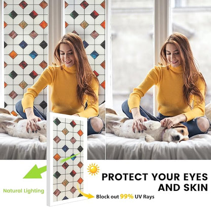 DKTIE Window Privacy Film Frosted Glass Static Cling UV Sun Blocking Heat Control Window Tint Day and Night Insulation Home Bathroom Door Decorative (S533, 29.5in X 118.1in)