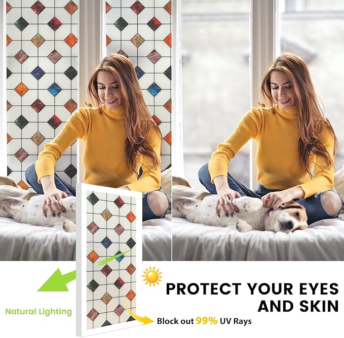 DKTIE Window Privacy Film Frosted Glass Static Cling UV Sun Blocking Heat Control Window Tint Day and Night Insulation Home Bathroom Door Decorative (S533, 11.8in X 78.7in)