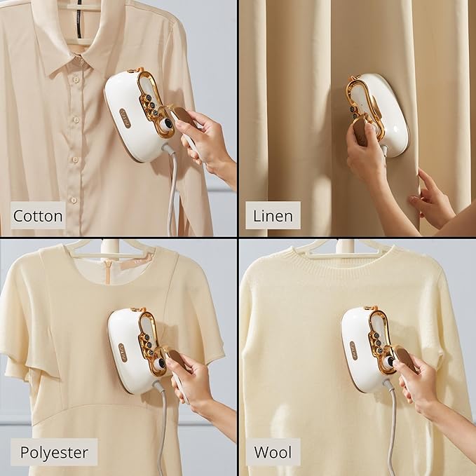 SALAV IS-900A Retro Handheld Garment Steamer + Iron, Ceramic Steam Plate, 1000 watts of Steam, Removes Wrinkles on Clothes (Steamer and Iron + Fabric Shaver and Lint Roller, Pearl)
