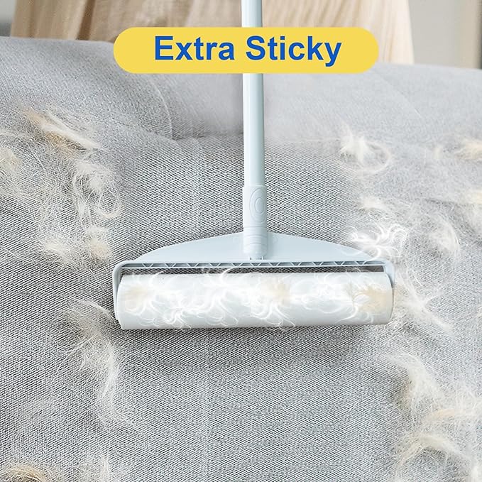 Large Lint Rollers for Floor Carpet, Sticky Floor Roller with 3 Extendable Long Handle for Pet Hair Removal, 9.45" Giant Lint Roller with 360 Sheets for Carpets, Beds, Cars, Clothing
