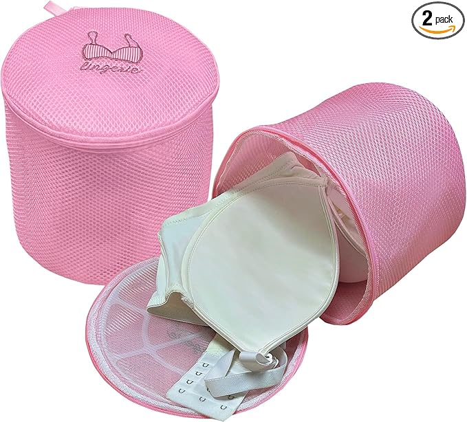 Large Bra Laundry Bags for Washing Machine, Fits All Cups Anti Deformation Bra Washing Bag, Lingerie Bags for Washing Delicates (2 Pack Pink)