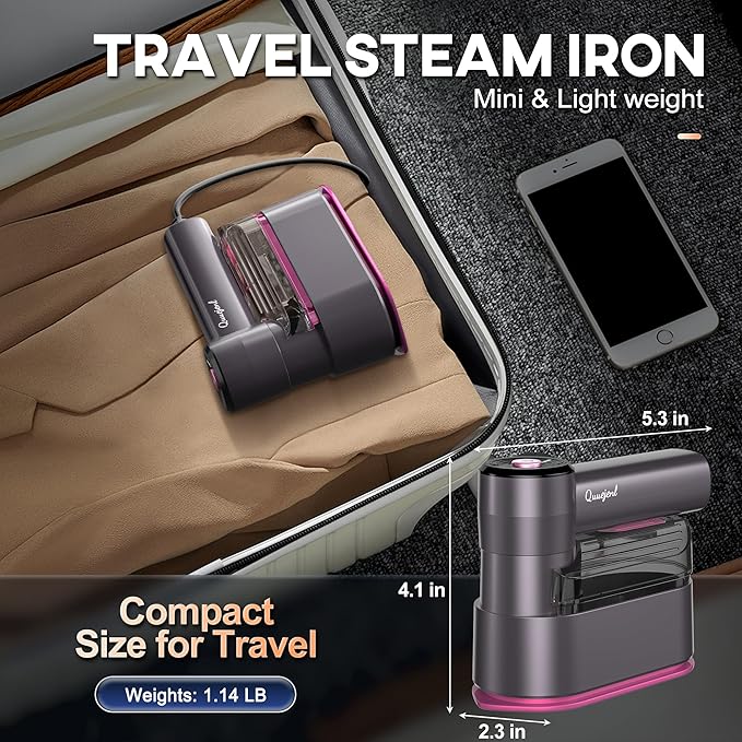 Travel Steamer for Clothes Small Iron - 1000W Portable Steamer & Mini Iron,10s Fast Heat, Handheld Mini Steamer with 8FT Cord, Foldable Handle, Travel, College Dorm & Home Essentials (Purple)