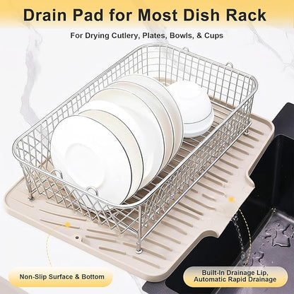 Silicone Dish Drying Mat for Kitchen Counter,Non-Slip Dish Drying Pad with Drain Lip,Heat Resistant Sink drying Mat for Dishes,Large Rubber dish drain mat dish rack mat (Cream,15.8"x13")